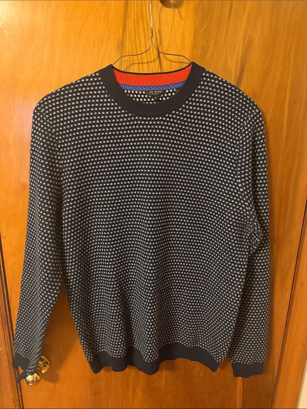 Men's Ted Baker Navy & White Patterned Crewneck Sweater